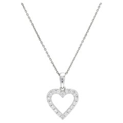 Natural Diamond 0.35 cts 18 Karat White Gold Heart Chain Pendant 