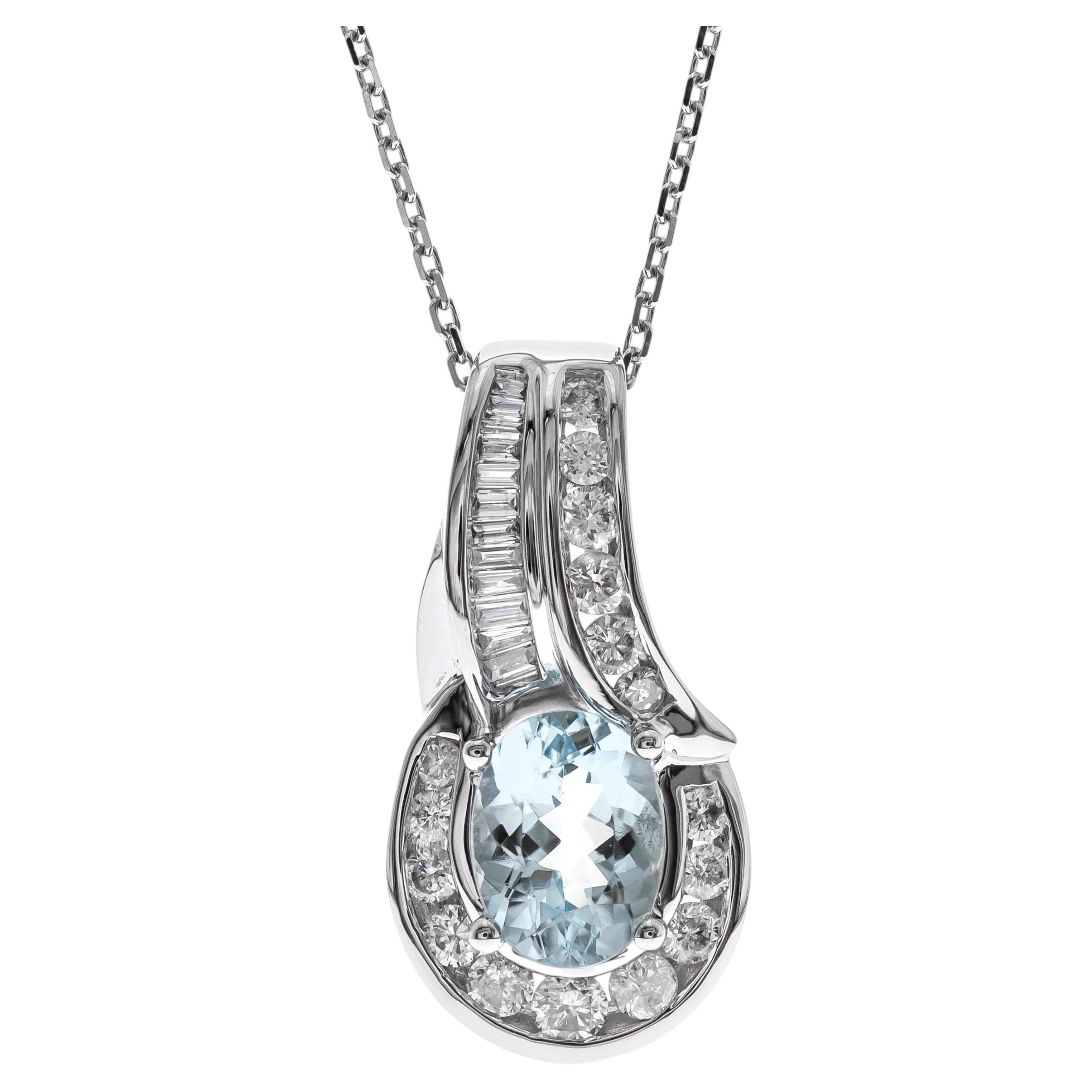 Everleigh 14K White Gold Oval-Cut Aquamarine Pendant For Sale