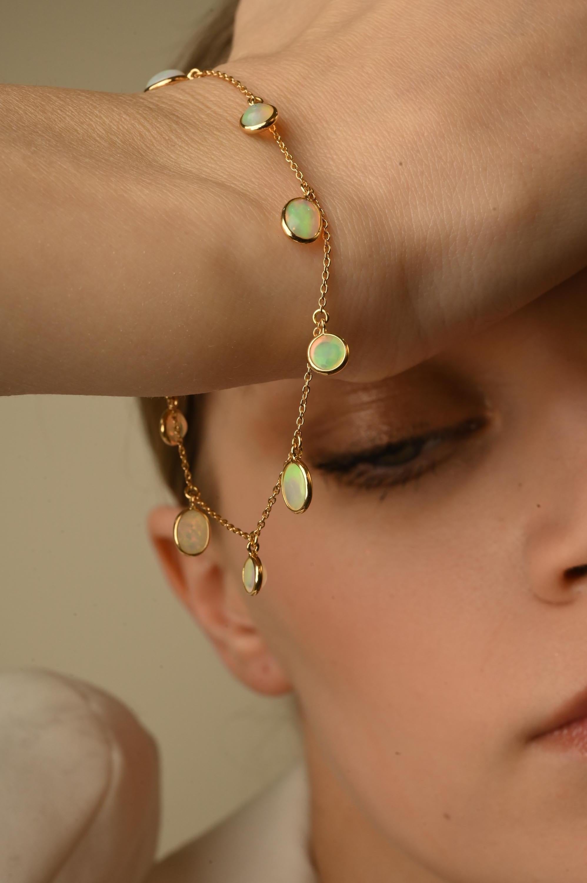 Everloving Bracelet à chaîne empilable en or jaune massif 18 carats avec opale en vente 3