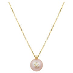 Everly Pearl and Diamond Necklace in Recycled 14K Gold by White/Space Jewelry