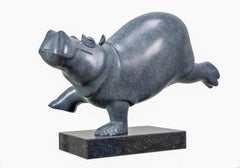Dansende Hippo (Tanzender Hippo) Bronze-Figurative Tierskulptur, auf Lager