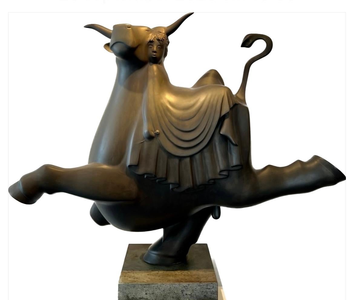 Evert den Hartog Figurative Sculpture - Europa en de Stier 1 Europ and the Bull Mythology Bronze Sculpture In Stock