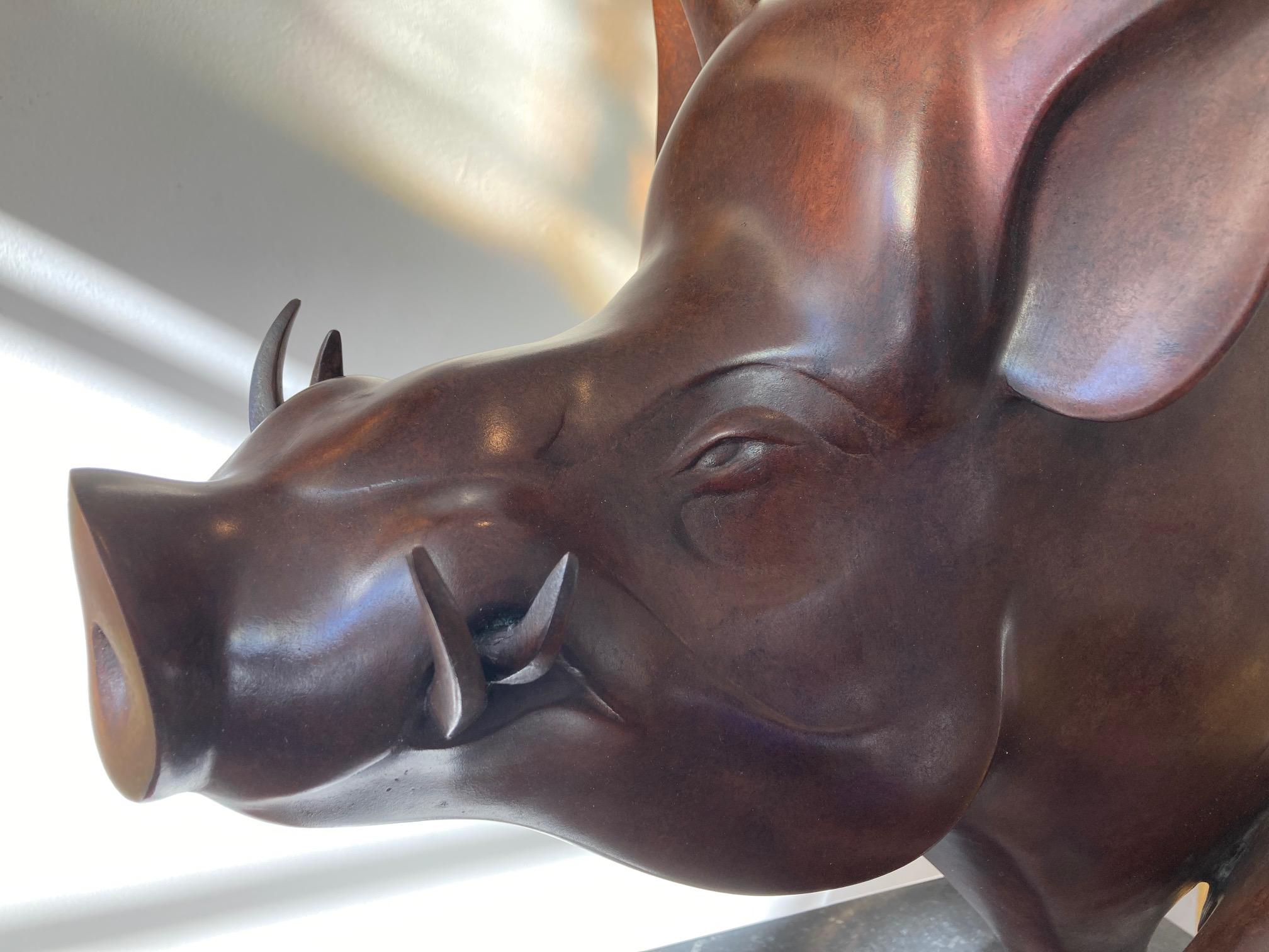 Everzwijn Nr. 2 Wildschwein Big Brown Bronzeskulptur Limitierte Auflage – Sculpture von Evert den Hartog