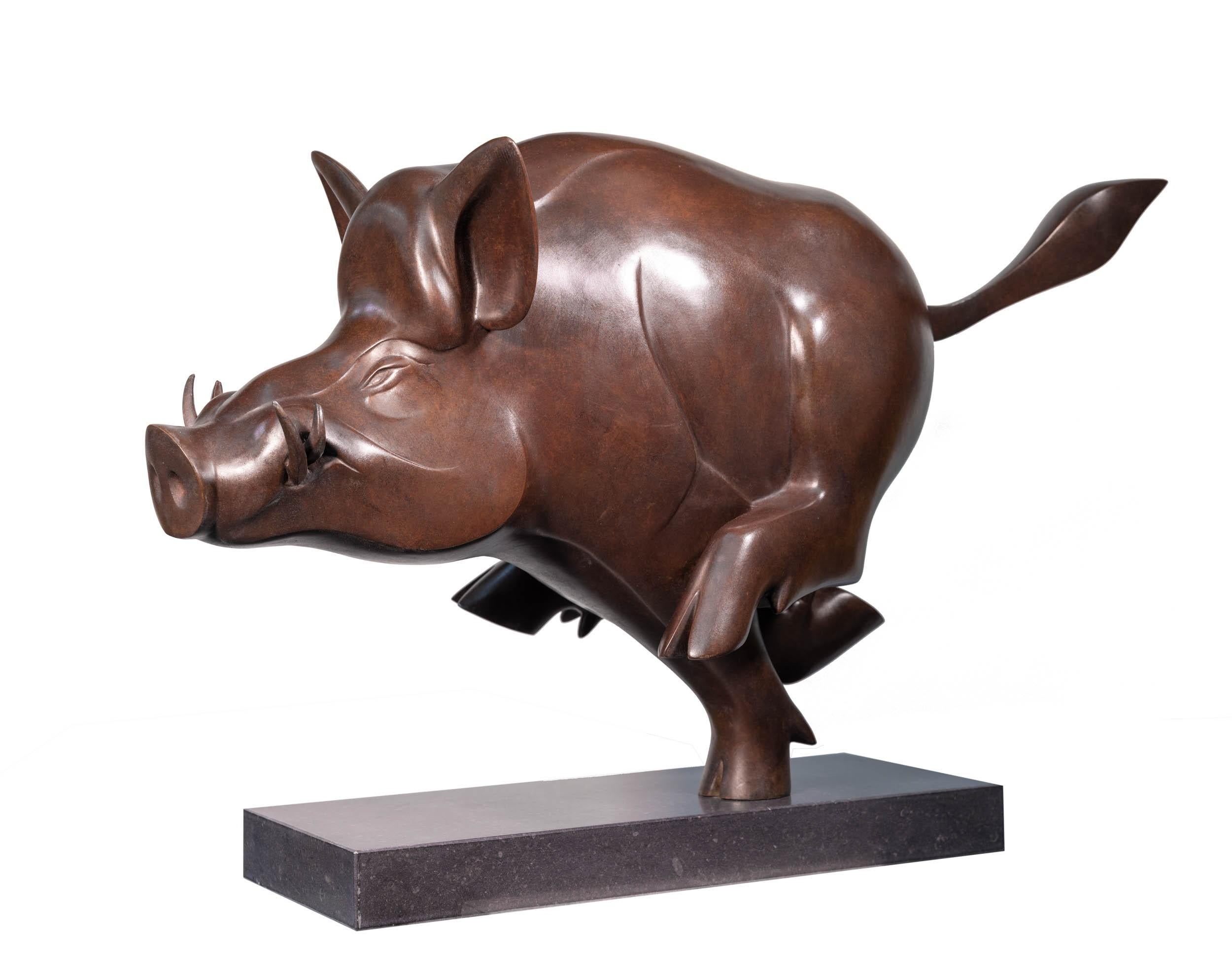 Evert den Hartog Figurative Sculpture - Everzwijn no. 2 Wild Boar Big Brown Bronze Sculpture Wildlife Animal In Stock 