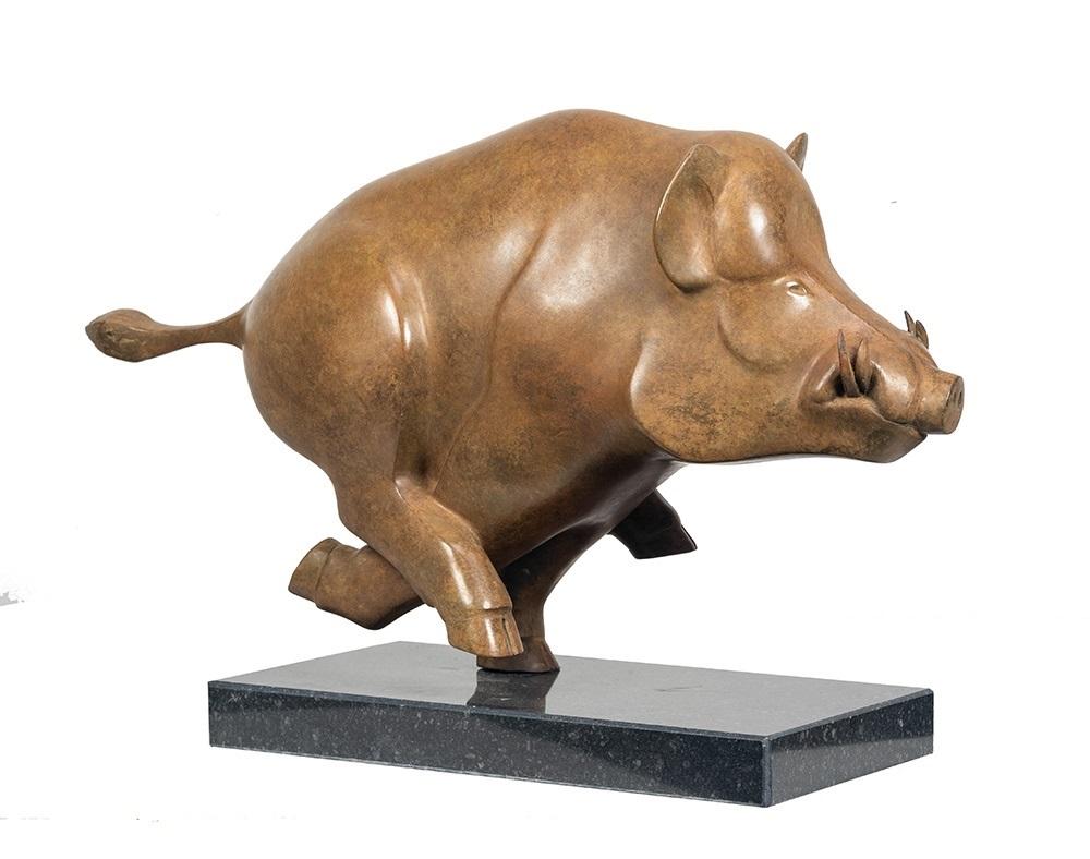 Evert den Hartog Figurative Sculpture - Everzwijn Wild Boar Bronze Animal Sculpture Contemporary 