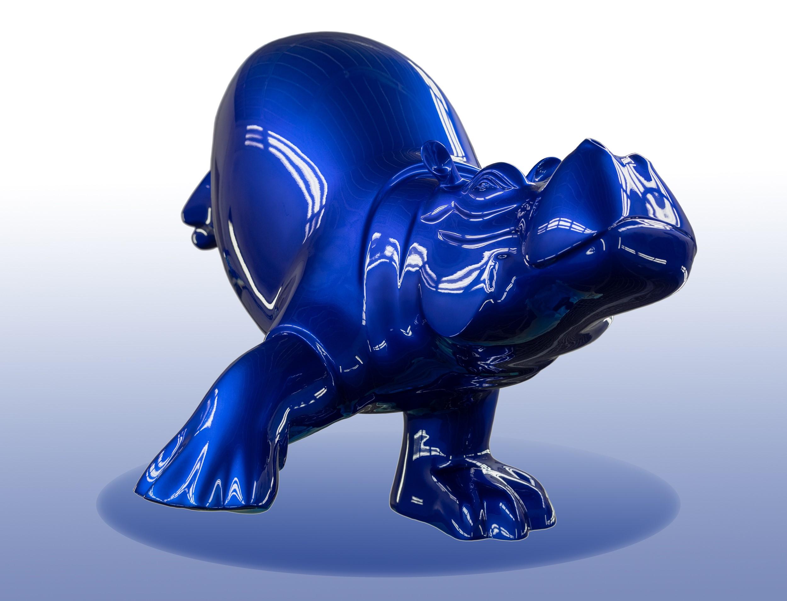 Sculpture Hippo en polyester avec animal à revêtement bleu brillant  En stock  en vente 1
