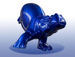 Hippo Polyester Sculpture with Blue Coating Animal Shiny  In Stock 