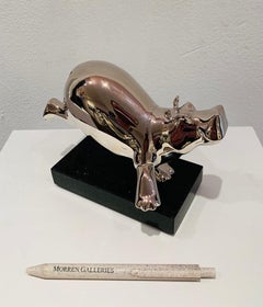 Hippo Small Figurative Animal Sculpture Nickel Resin Metal Shiny  In Stock