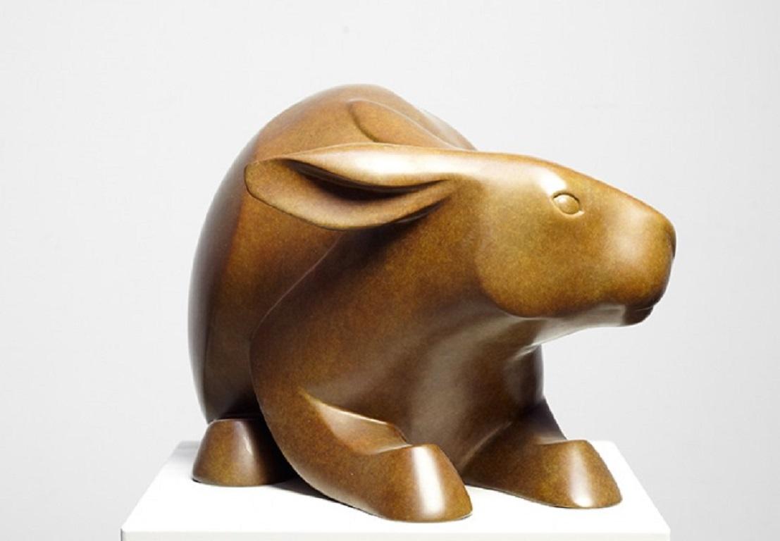 Evert den Hartog Figurative Sculpture - Koos Konijn Rabbit Bronze Sculpture Animal Animalier Wildlife In Stock
