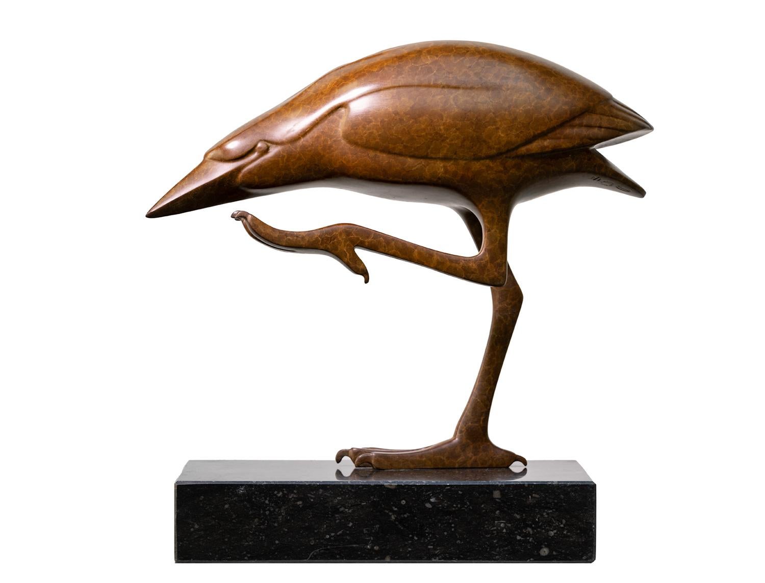 Evert den Hartog Figurative Sculpture - Kwak no. 5 Bird Bronze Sculpture Animal Animalier Brown Patina Nature 