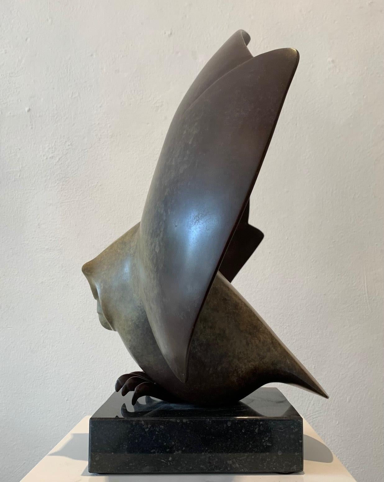Landende Uil Nr. 3 Landende Eule Bronze-Skulptur Vogel Limitierte Auflage Sonderpatina
Evert den Hartog (geboren 1949 in Groot-Ammers, Niederlande) absolvierte eine Ausbildung zum Bildhauer an der Rotterdamer Akademie der Bildenden Künste. In den