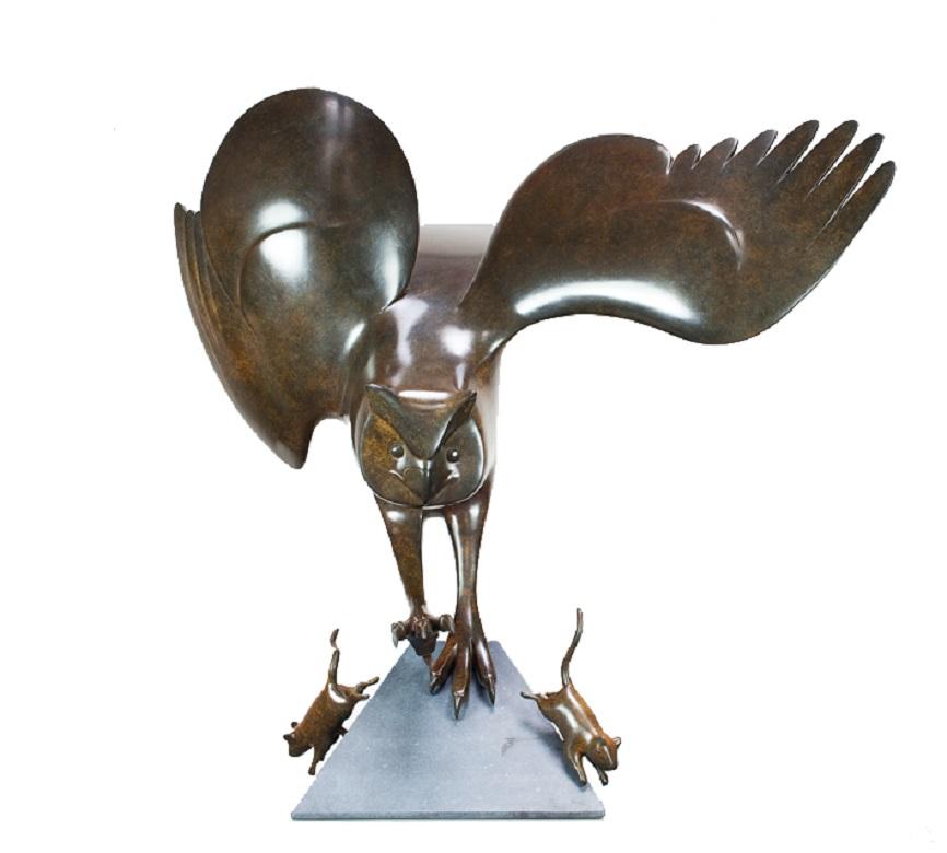 Landende Uil no. 5 Landing Owl Bird Bronze Sculpture In Stock