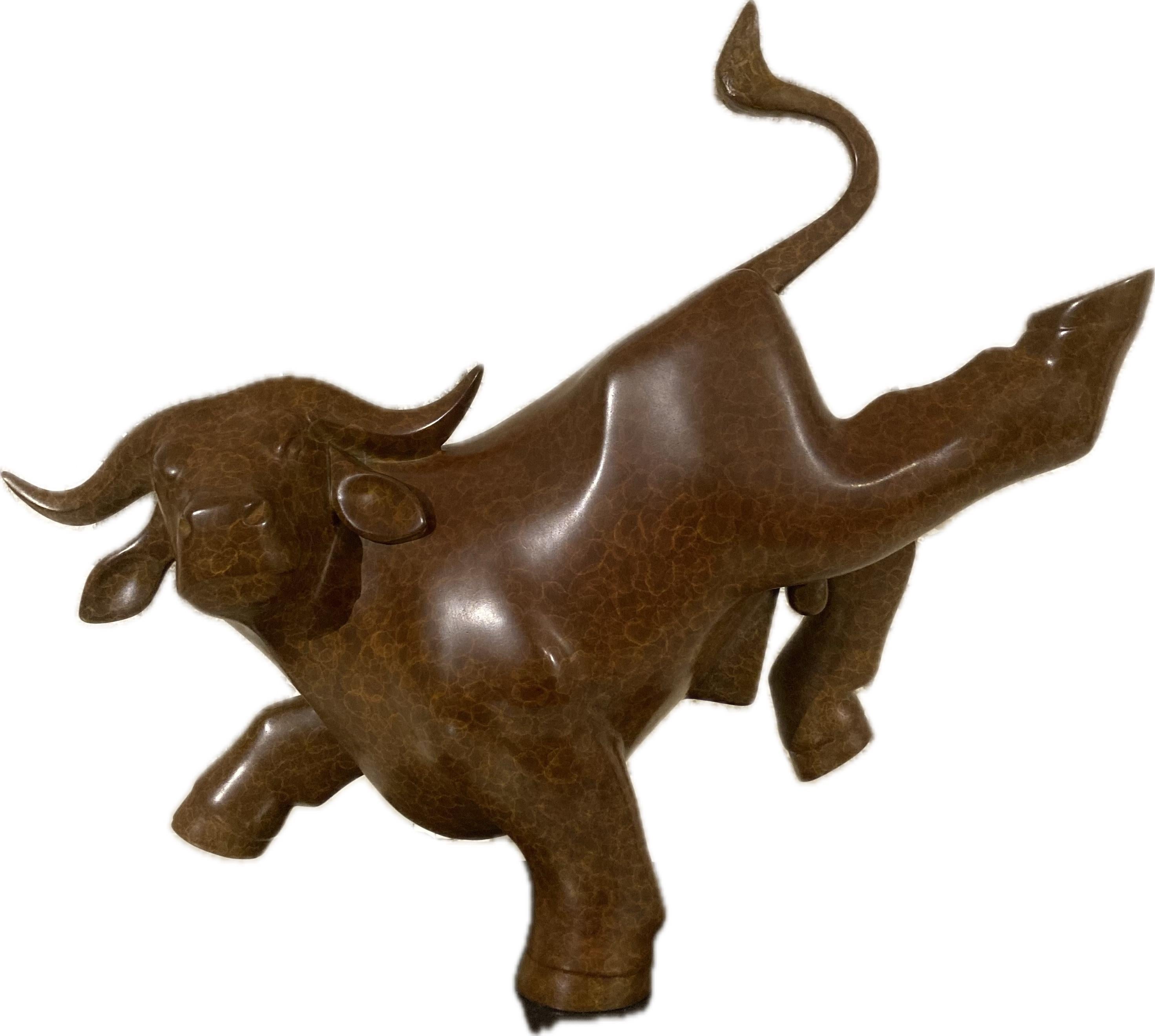 Evert den Hartog Figurative Sculpture - Lentestier no. 2 Spring Bull Bronze Sculpture Animal Limited Edition Dark Brown 