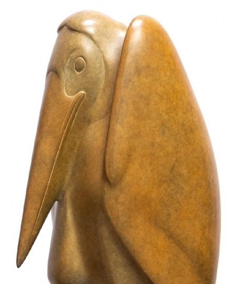 Sculpture en bronze - Animaux contemporain Maraboe n° 2 - Oiseau Marabou - Or Figurative Sculpture par Evert den Hartog