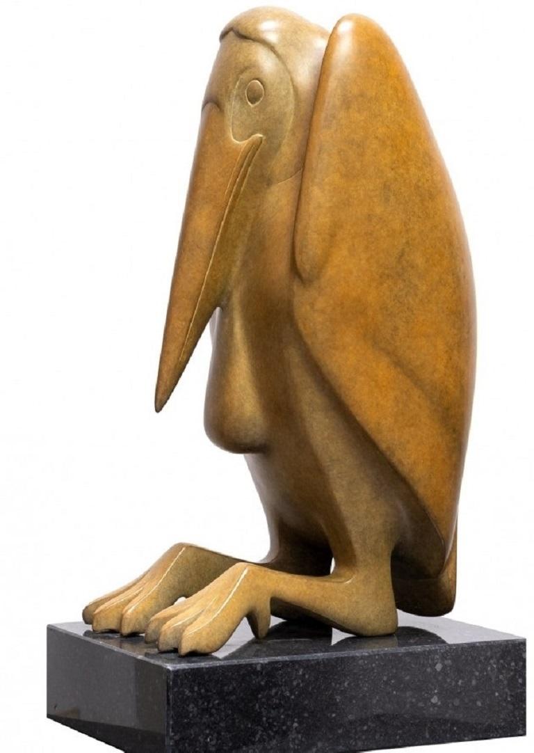 Maraboe no. 2 Marabu-Vogel-Bronze-Skulptur Zeitgenössisches Tier (Gold), Figurative Sculpture, von Evert den Hartog