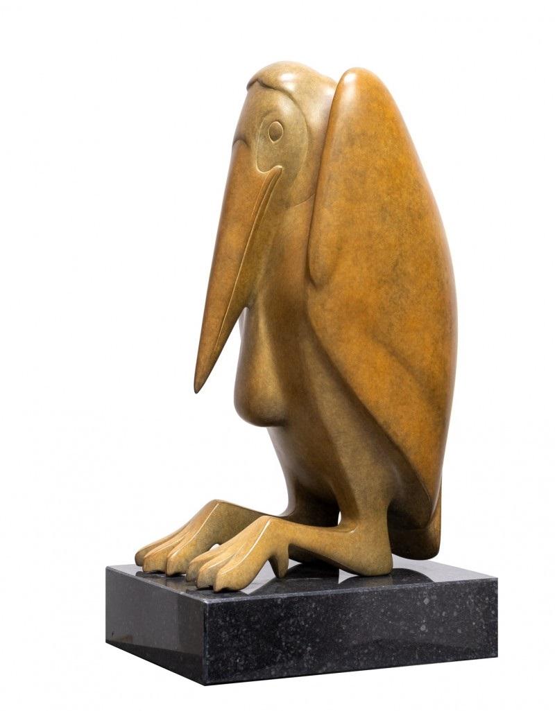 Evert den Hartog Figurative Sculpture – Maraboe no. 2 Marabu-Vogel-Bronze-Skulptur Zeitgenössisches Tier
