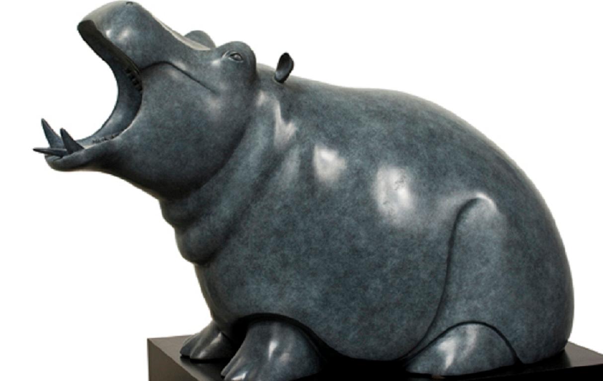 Nijlpaard Rhino-Bronze-Skulptur, Tiergraue Patina  (Zeitgenössisch), Sculpture, von Evert den Hartog