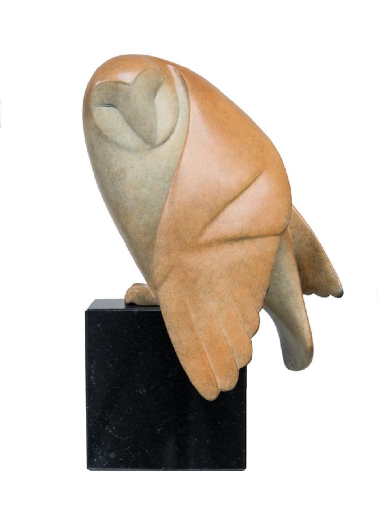 Evert den Hartog Figurative Sculpture - Opkijkende Uil no. 1  (Owl Looking Up) Bronze Sculpture Bird Contemp In Stock