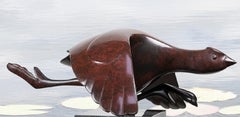 Opvliegende Meerkoet Flying Coot Bronze Sculpture Bird Brown