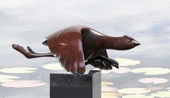 Opvliegende Meerkoet Flying Coot Bronze Sculpture Bird Brown In Stock 