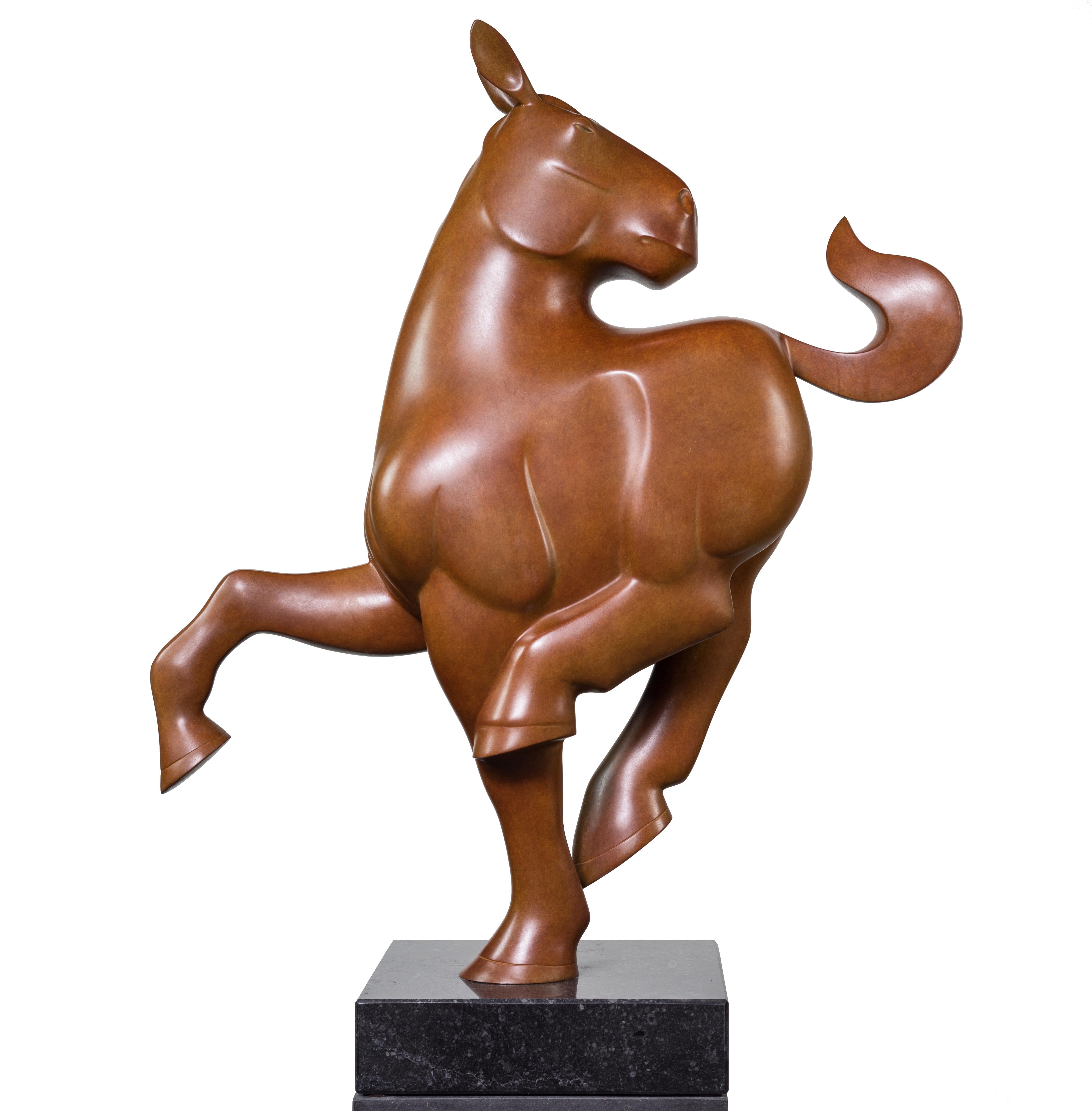 Figurative Sculpture Evert den Hartog - Paard Horse Bronze Sculpture Brown Patina Animal Nature En stock