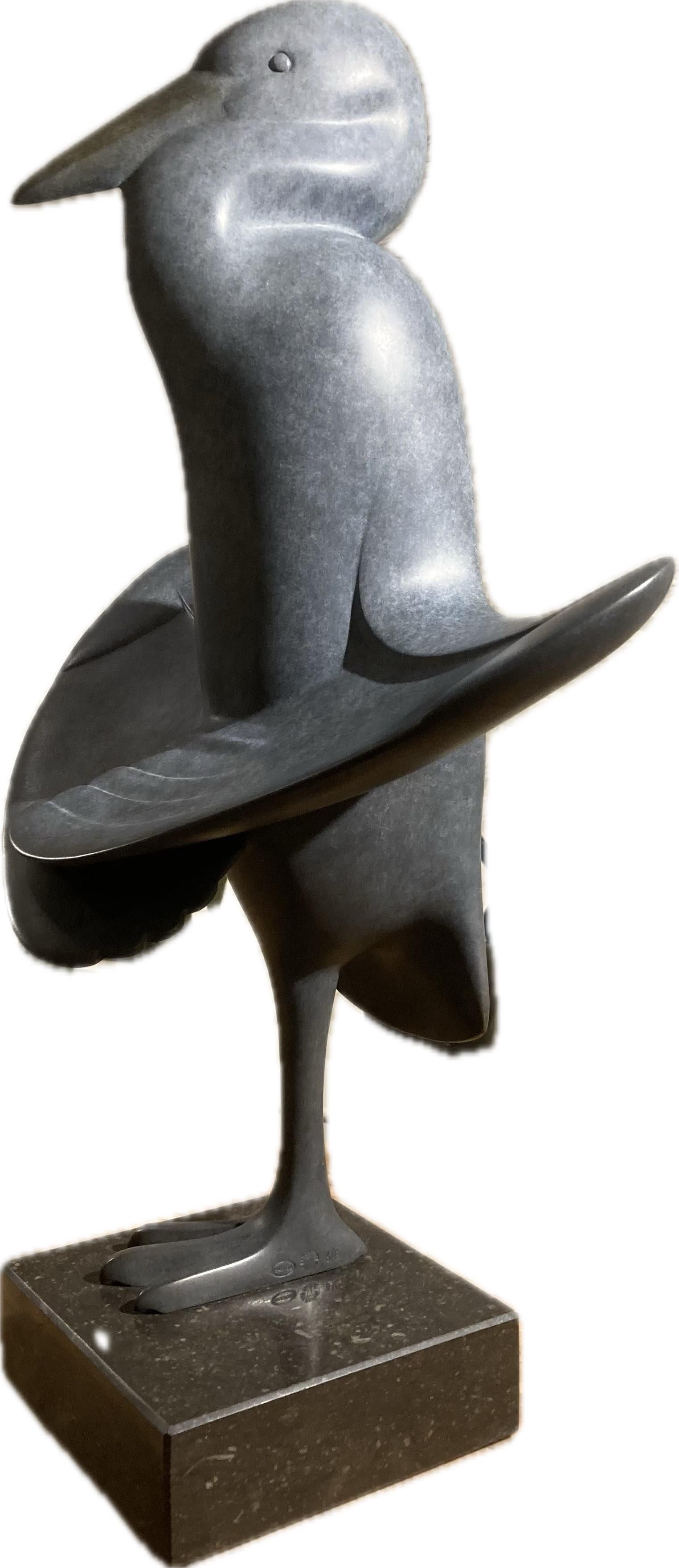 Evert den Hartog Figurative Sculpture - Reiger In De Zon Heron In The Sun Bronze Sculpture Limited Edition In Stock