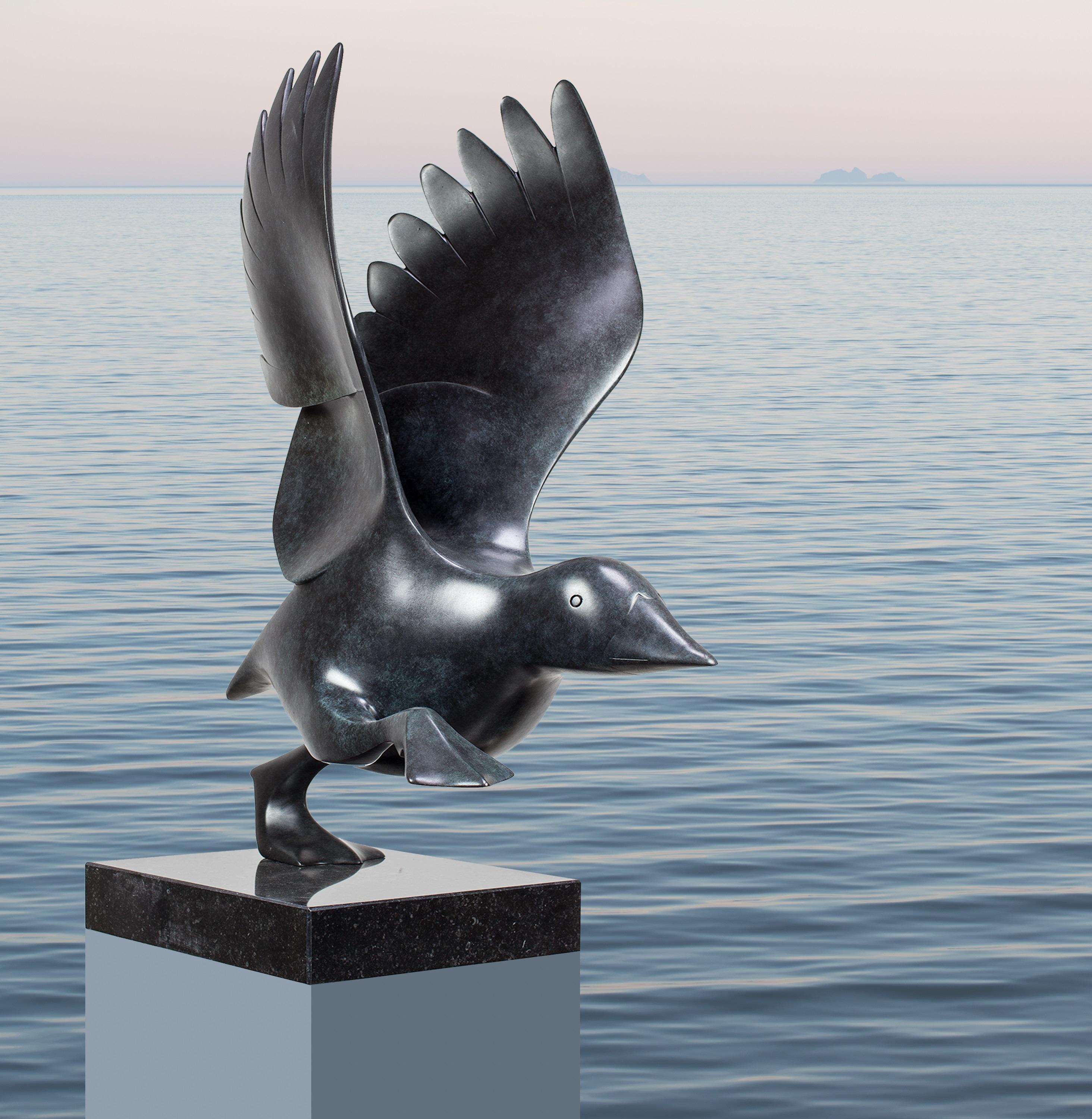 Rennende Eend no. 2 Running Duck Bronze Animal Sculpture Contemporary - Gold Figurative Sculpture by Evert den Hartog