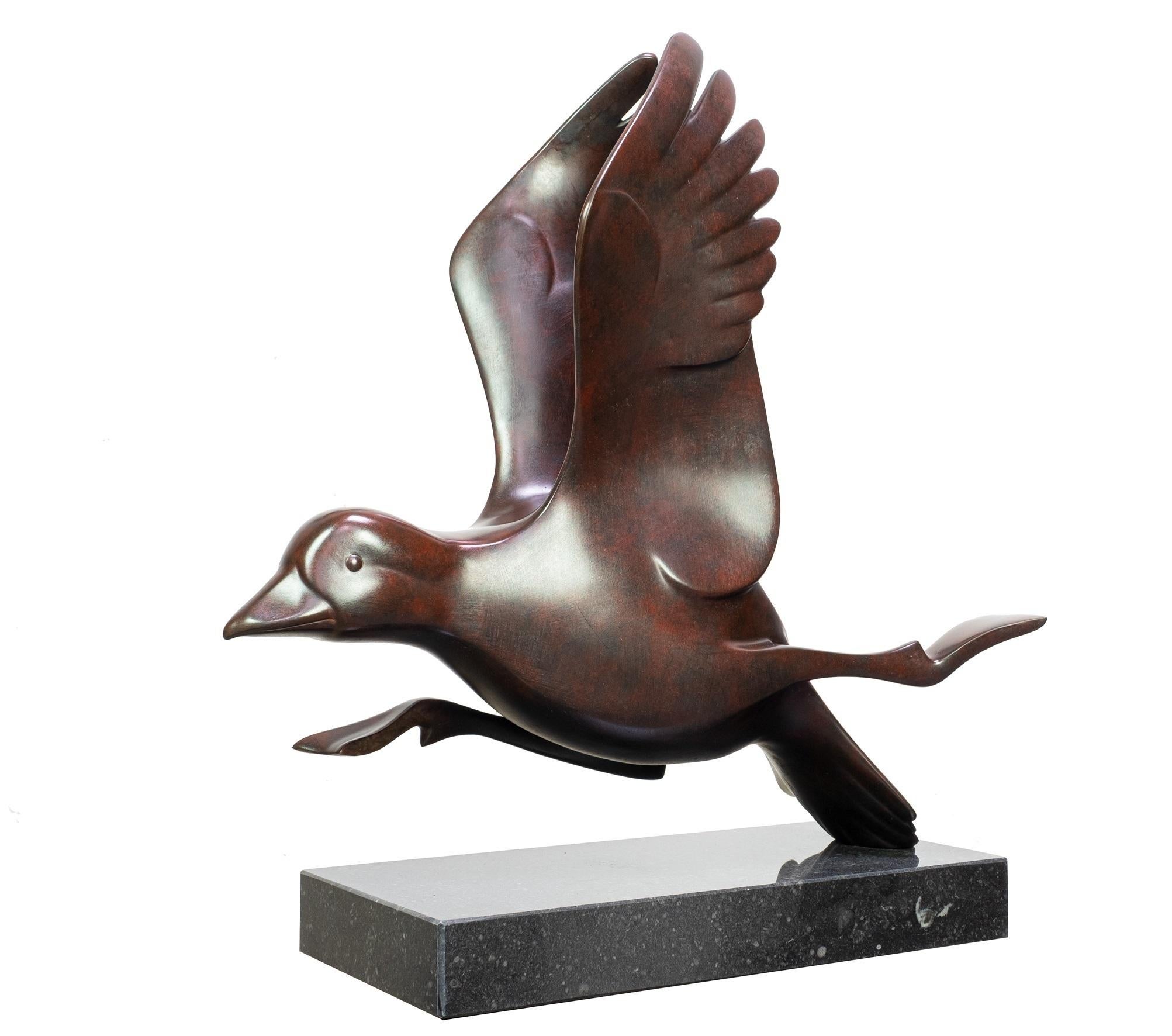 Evert den Hartog Figurative Sculpture - Rennende Eend no. 2 Running Duck Bronze Animal Sculpture Contemporary