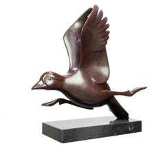 Sculpture d'animal contemporaine en bronze Rennende Eend n° 2 canard en train de courir