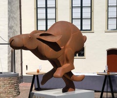 Rennende Haas Running Hare Polyester Cortensteel Coating Sculpture