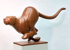 Rennende Poema no. 2 Running Cougar Bronze Sculpture Patin In Stock