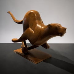 Rennende Poema no. 2 Running Cougar Bronze Sculpture Patin In Stock