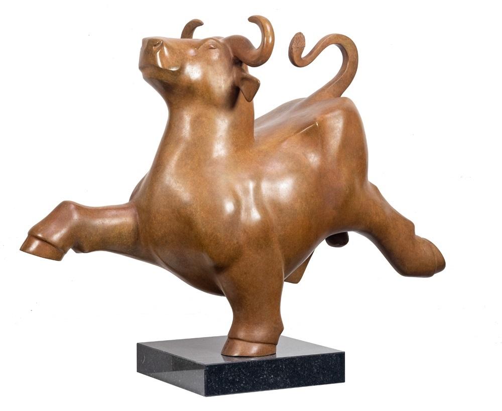 Evert den Hartog Figurative Sculpture - Rennende Stier no. 7 Running Bull Bronze Sculpture Animal Contemporary Art