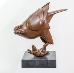 Roofvogel lernte Muis Prey Vogel mit Maus Bronzeskulptur kennen, Ltd Edition, auf Lager