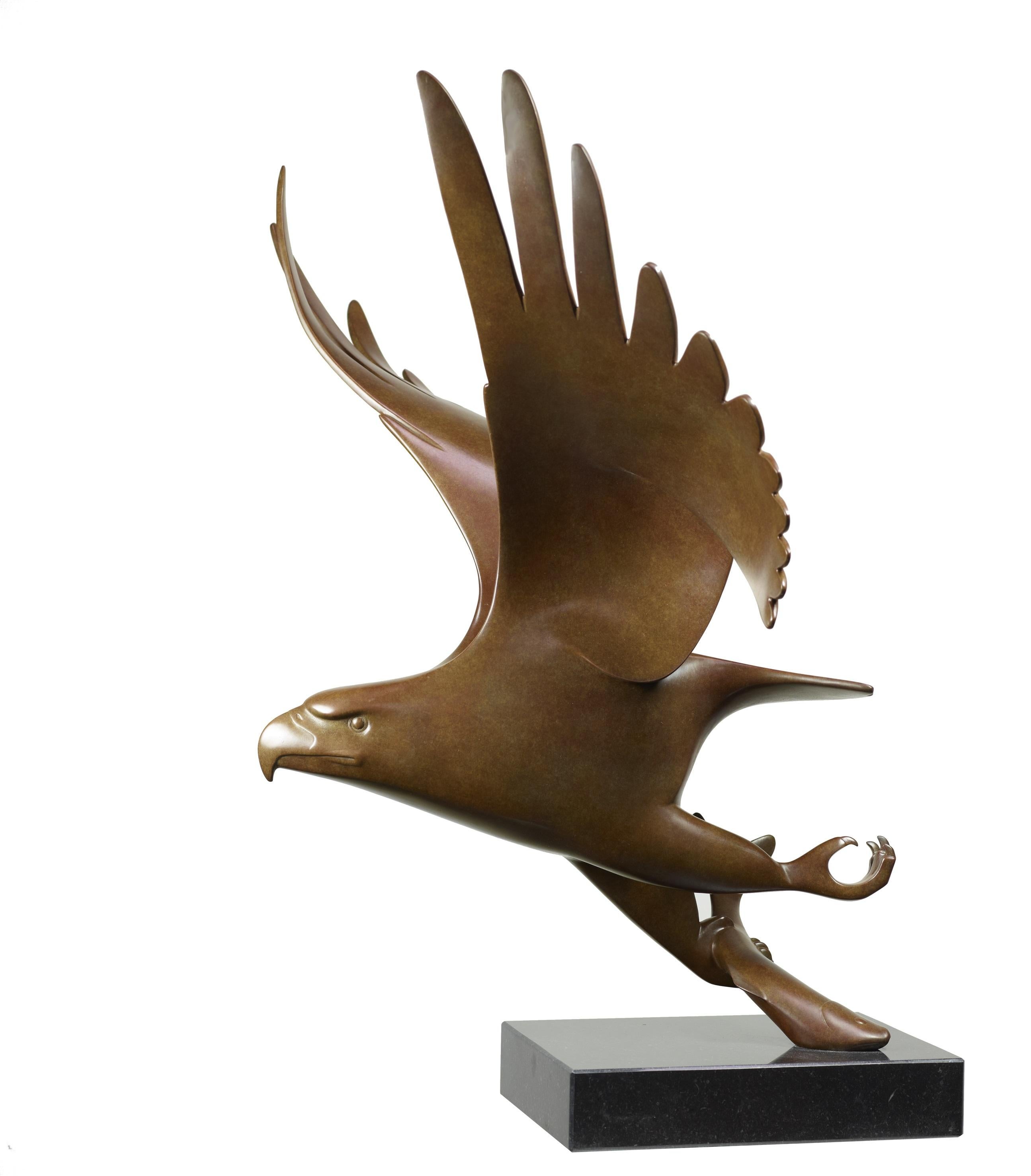 Figurative Sculpture Evert den Hartog - Roofvogel a rencontré Vis n° 1 Oiseau de Père Sculpture Animal Contemporain en Bronze