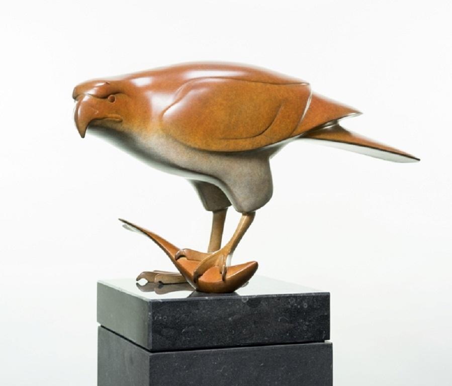 Figurative Sculpture Evert den Hartog - Roofvogel met Vis no. 3 Oiseau de proie avec poisson Sculpture en bronze Animal Nature