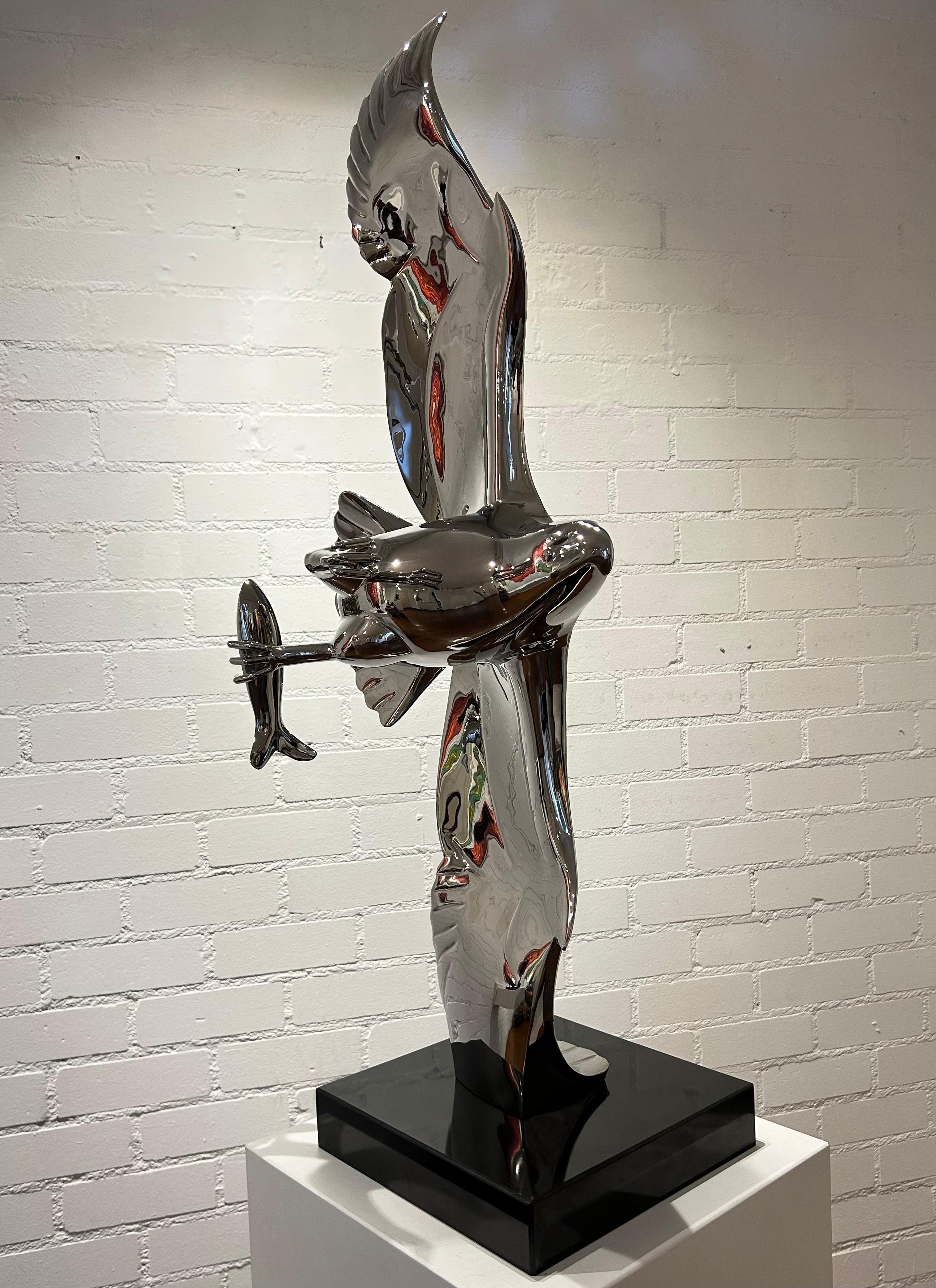 Roofvogel met Vis Prey Bird Fish Stainless Steel Polished New Sculpture In Stock For Sale 2