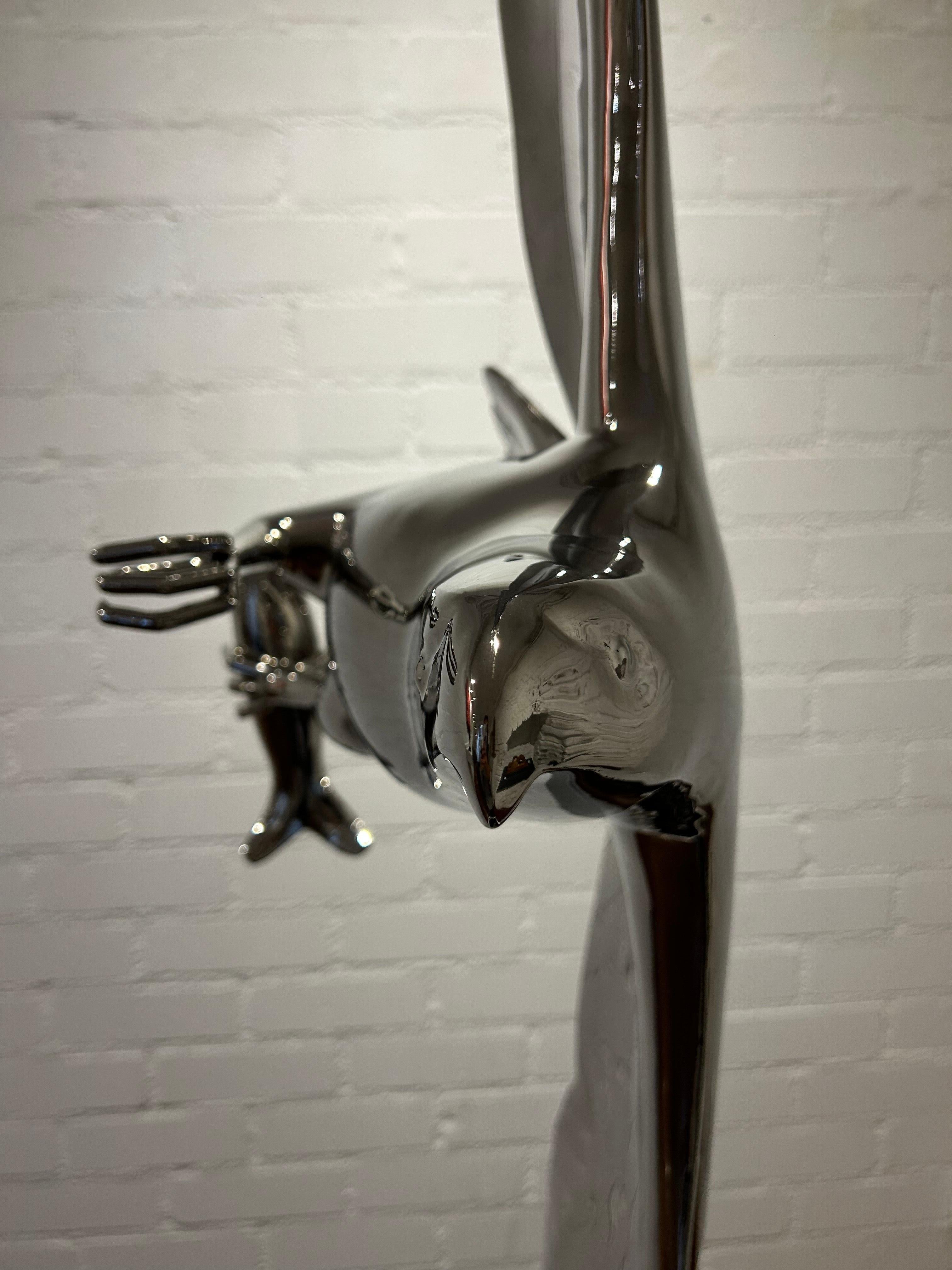 Roofvogel met Vis Prey Bird Fish Stainless Steel Polished New Sculpture In Stock For Sale 4