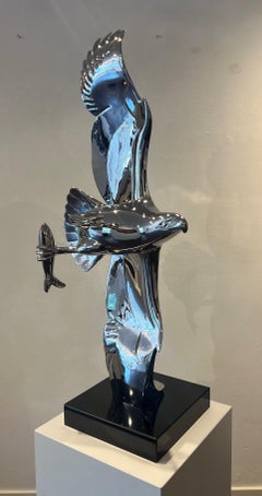 Roofvogel met Vis Prey Bird Fish Acero Inoxidable Pulido Nueva Escultura En Stock