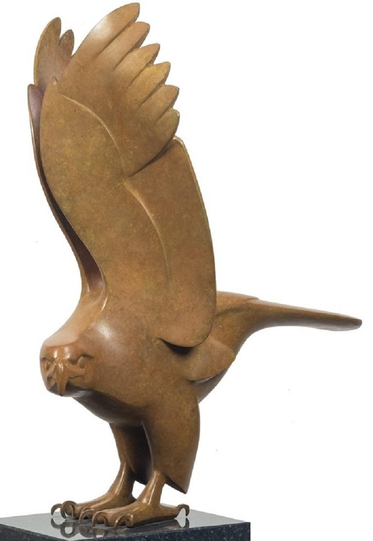 Roofvogel no. 2 Oiseau de proie Sculpture en bronze Animal Contemporary
Evert den Hartog (né à Groot-Ammers, aux Pays-Bas, en 1949) a suivi une formation de sculpteur à l'Académie des arts visuels de Rotterdam. Dans les années 1971-1976, ses