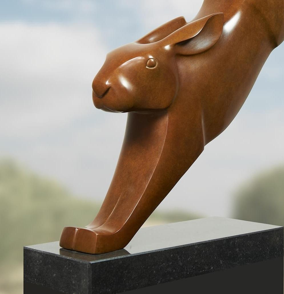 Springende Haas, springende Hare, Bronzeskulptur, Tier, zeitgenössische Kunst (Zeitgenössisch), Sculpture, von Evert den Hartog