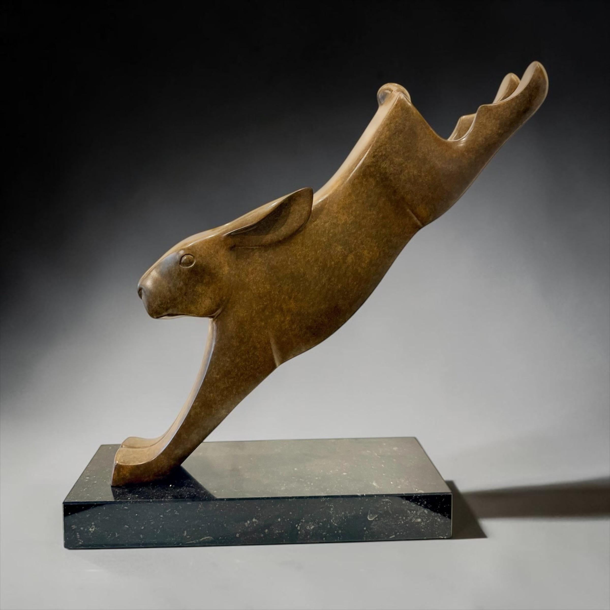 Evert den Hartog Figurative Sculpture - Springende Haas Jumping Hare Bronze Sculpture Animal In Stock