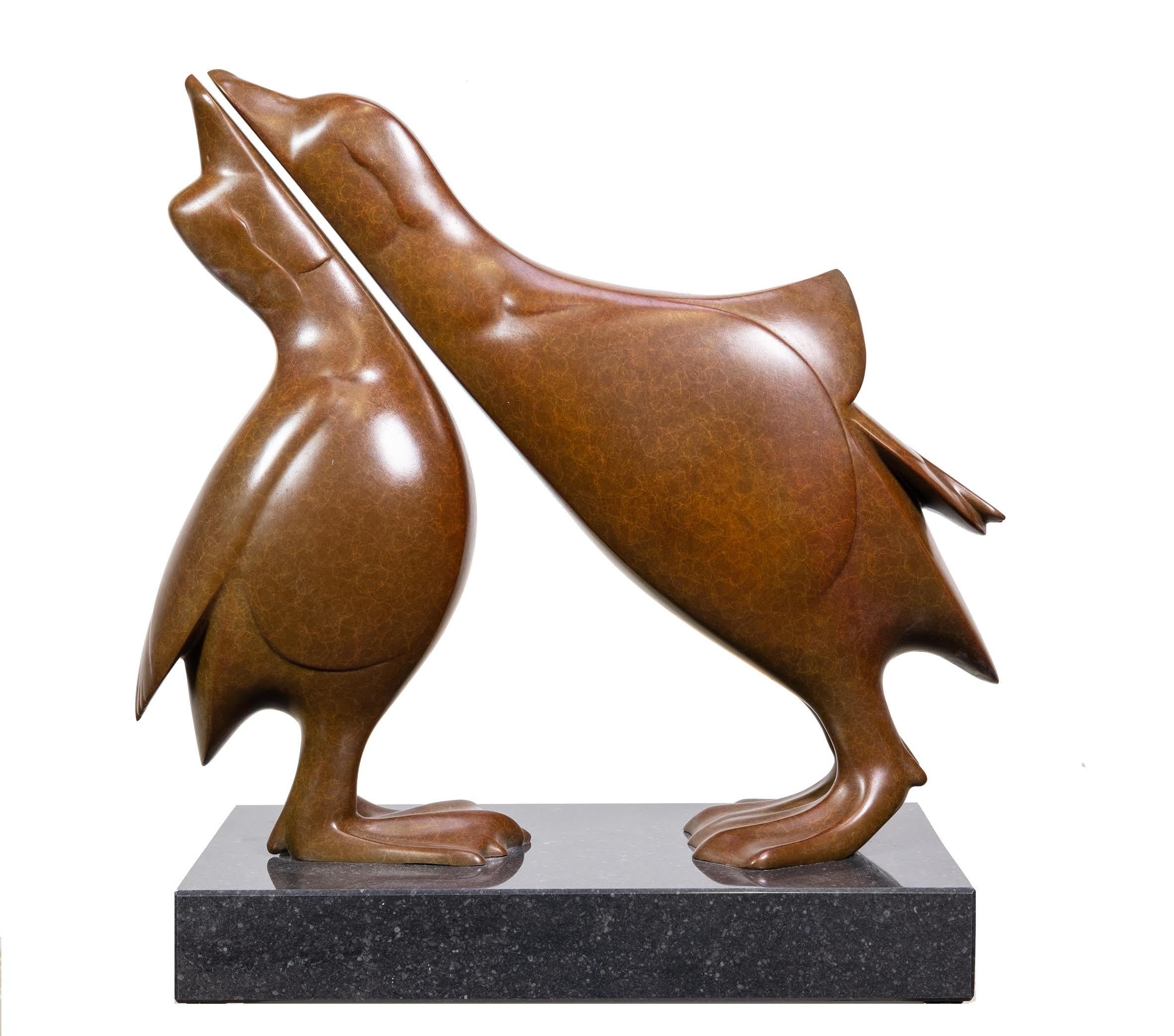 Figurative Sculpture Evert den Hartog - Twee Mandarijneenden n° 2 Sculpture contemporaine de deux canards mandarins en bronze