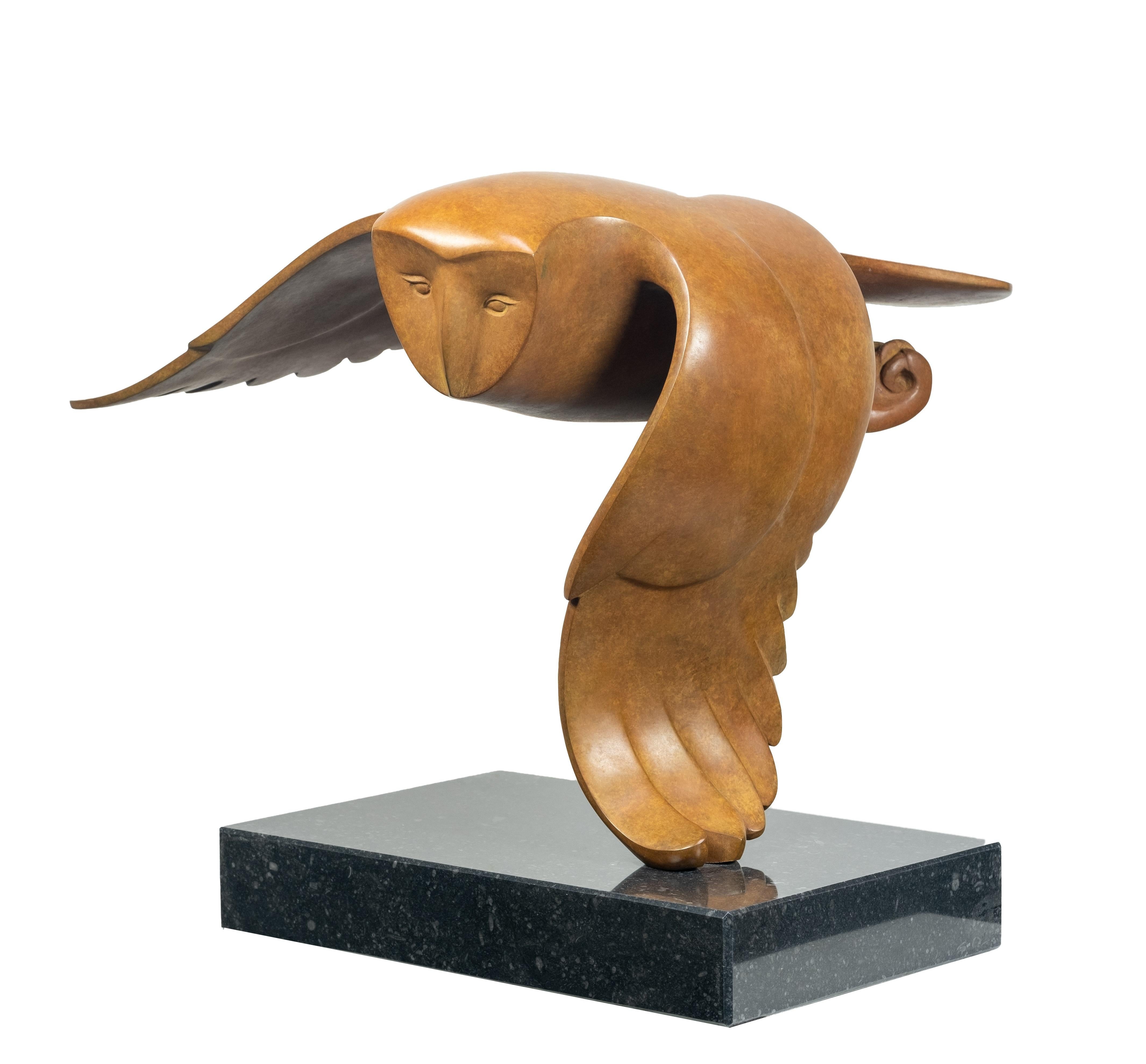 Evert den Hartog Figurative Sculpture - Vliegende Uil no. 5 (Flying Owl) Bird Bronze Sculpture Animal  