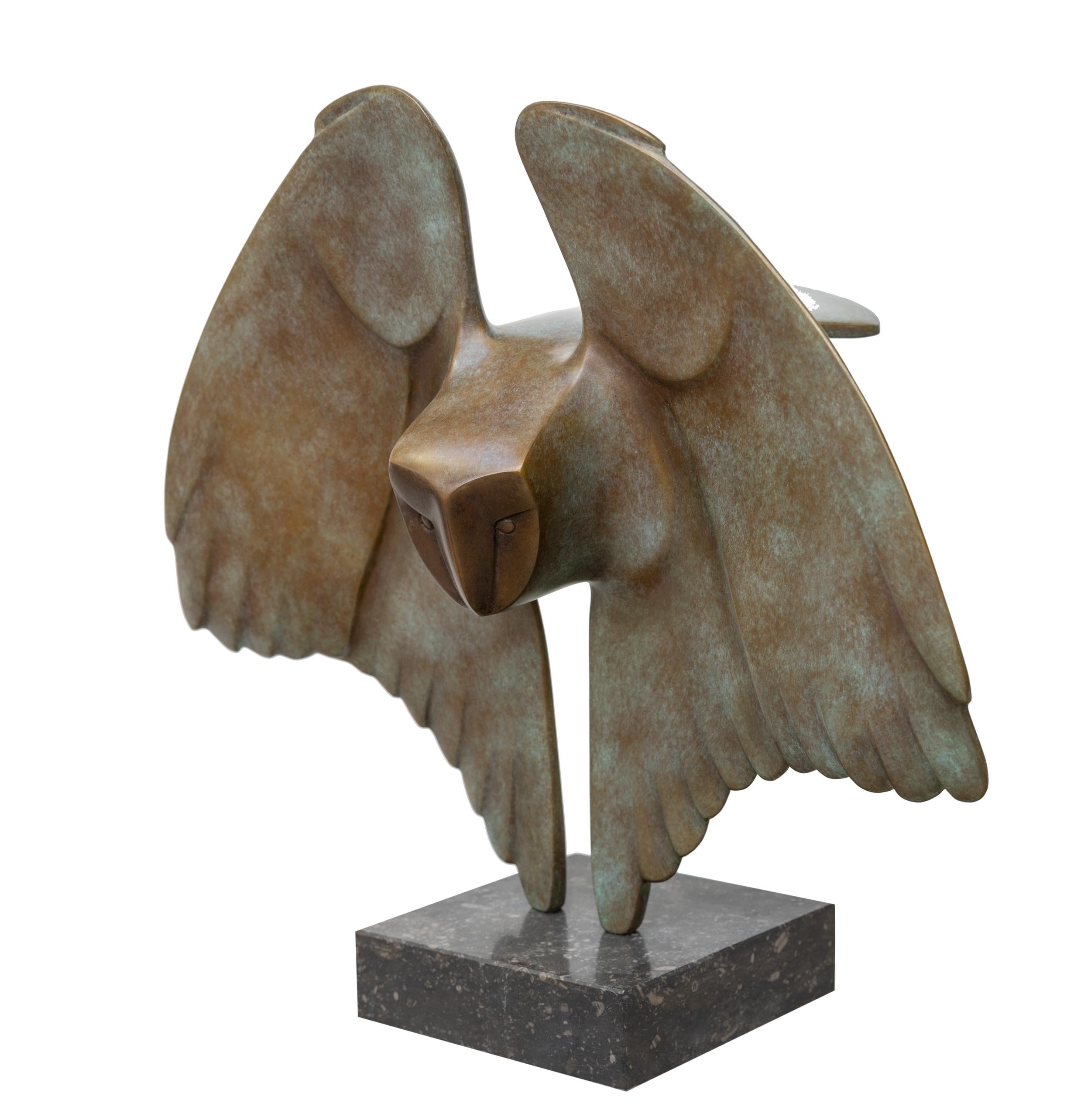 Evert den Hartog Figurative Sculpture - Vliegende Uil no. 7 Flying Owl Bird Bronze Sculpture Limited Edition In Stock