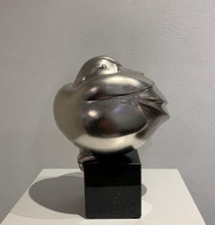 Zittend Eendje Sitzende Ente Harz Weiß Blattgold Beschichtung Auf Lager