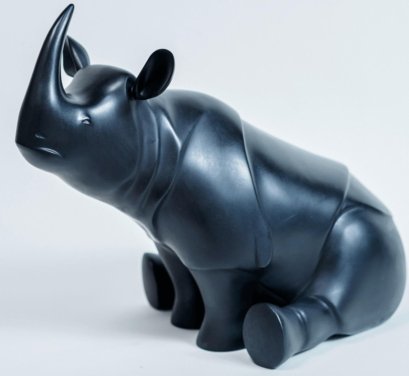 Zittende Neushoorn Rhino Sitting Bronze Sculpture Wild Animal Limited Edition For Sale 1