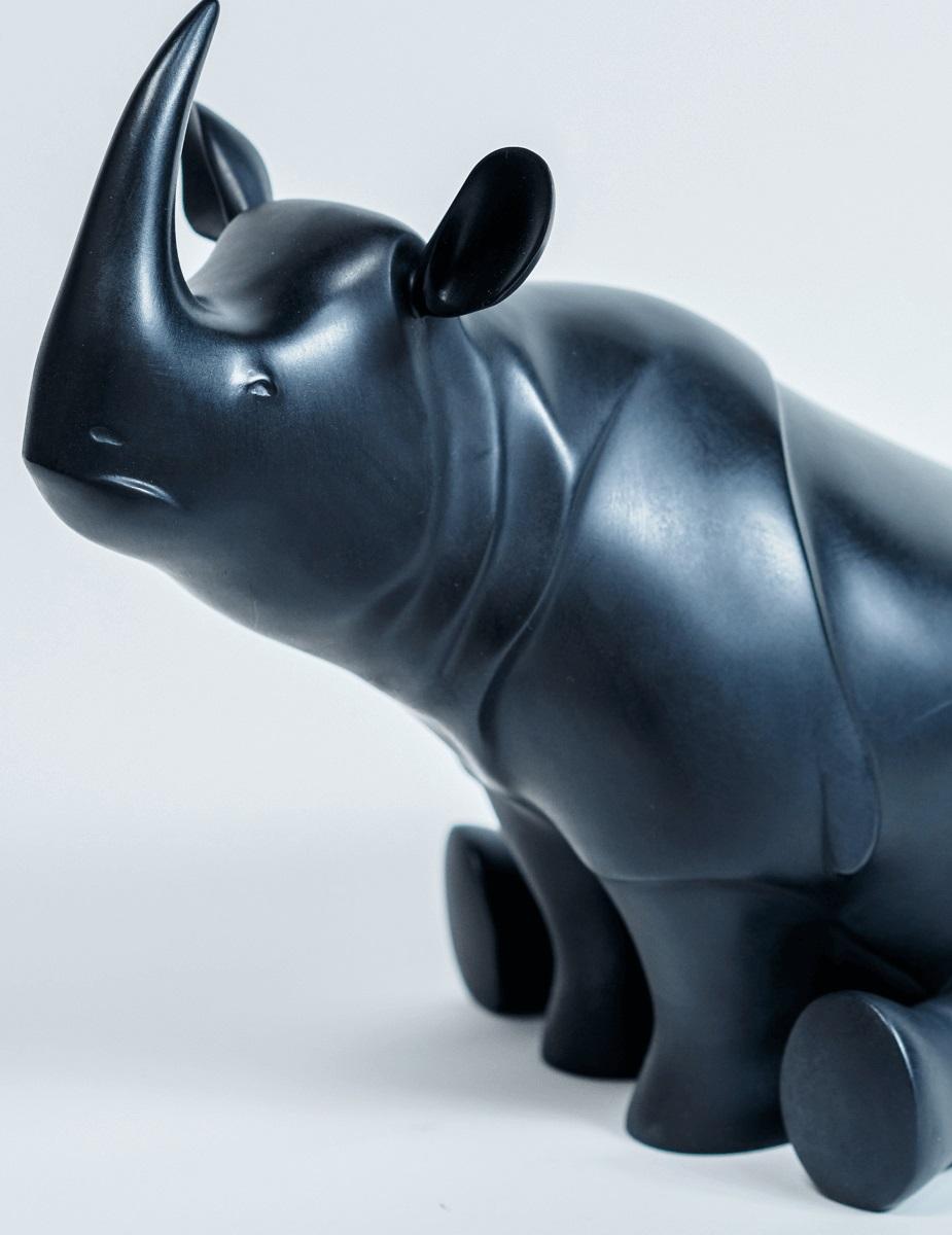 Zittende Neushoorn Rhino Sitting Bronze Sculpture Wild Animal Limited Edition For Sale 2