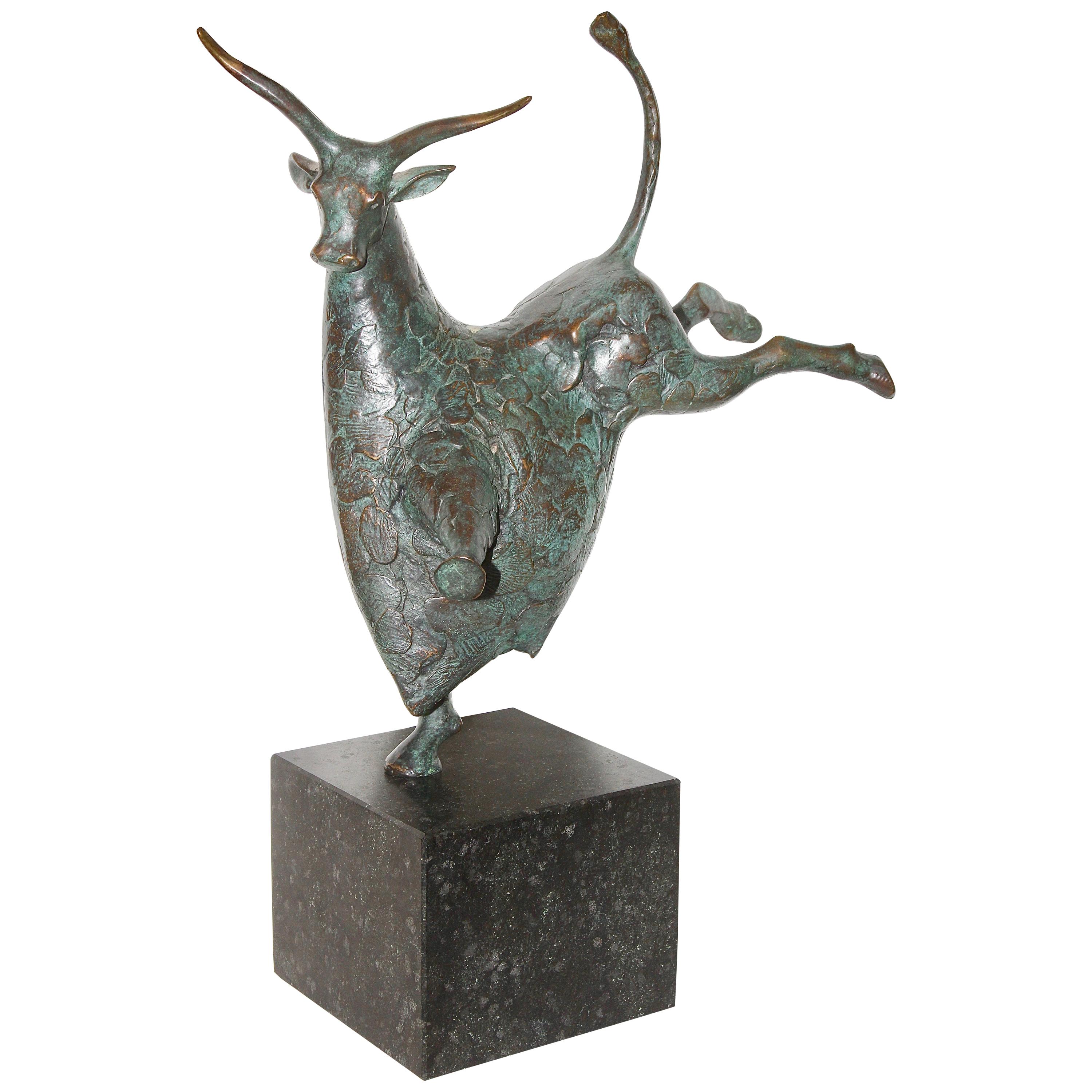 Evert Den Hartog "The Bull" Decorative, Contemporary Sculpture, Bronze on Marble For Sale