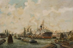 Evert Moll (1878-1955) - Framed Early 20th Century Oil, Rotterdam Harbour